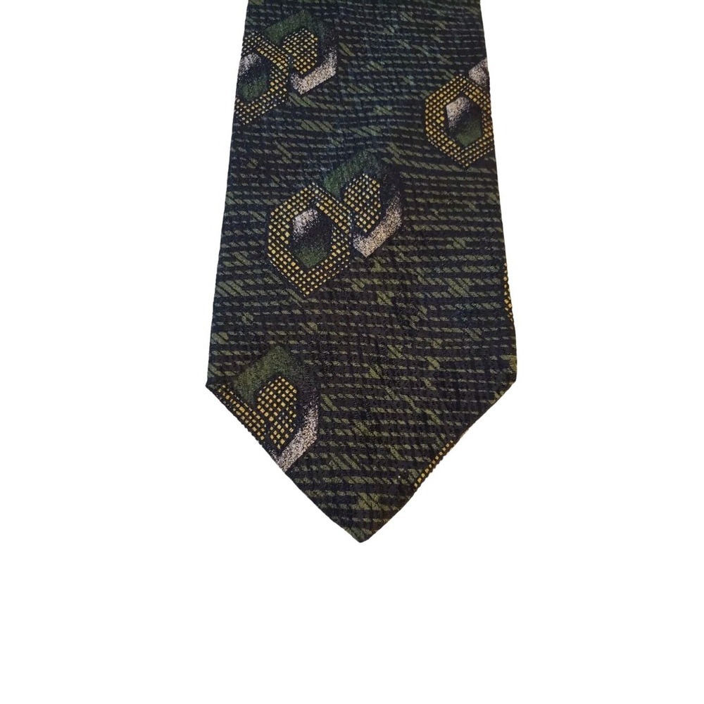 Gianfranco Ruffini 100% Italian Silk Necktie Made in Italy Geometric Green Black